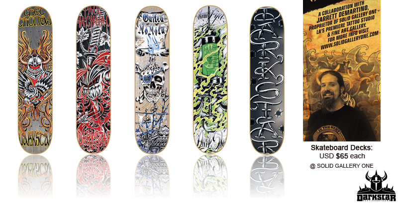Darkstar's new line of Skateboards featuring graphics by Jarrett DeMartino 
